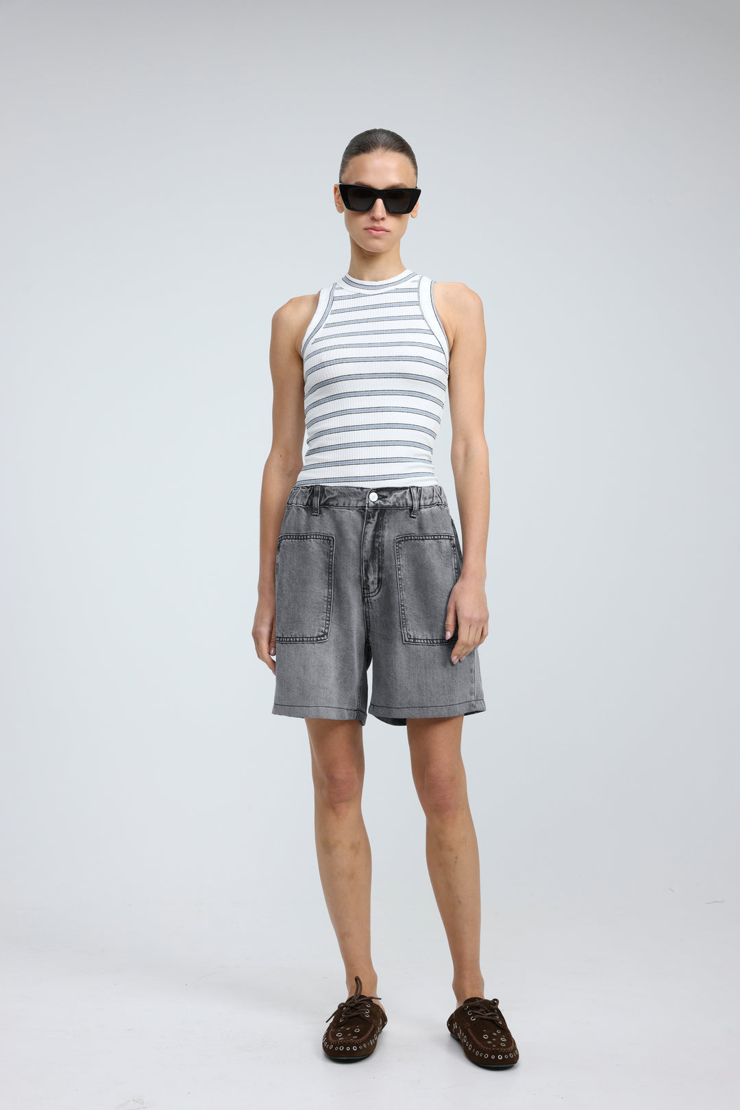 Reorganized Grey Soft Denim Shorts