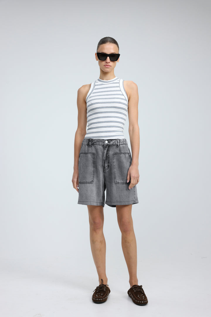 Reorganized Grey Soft Denim Shorts