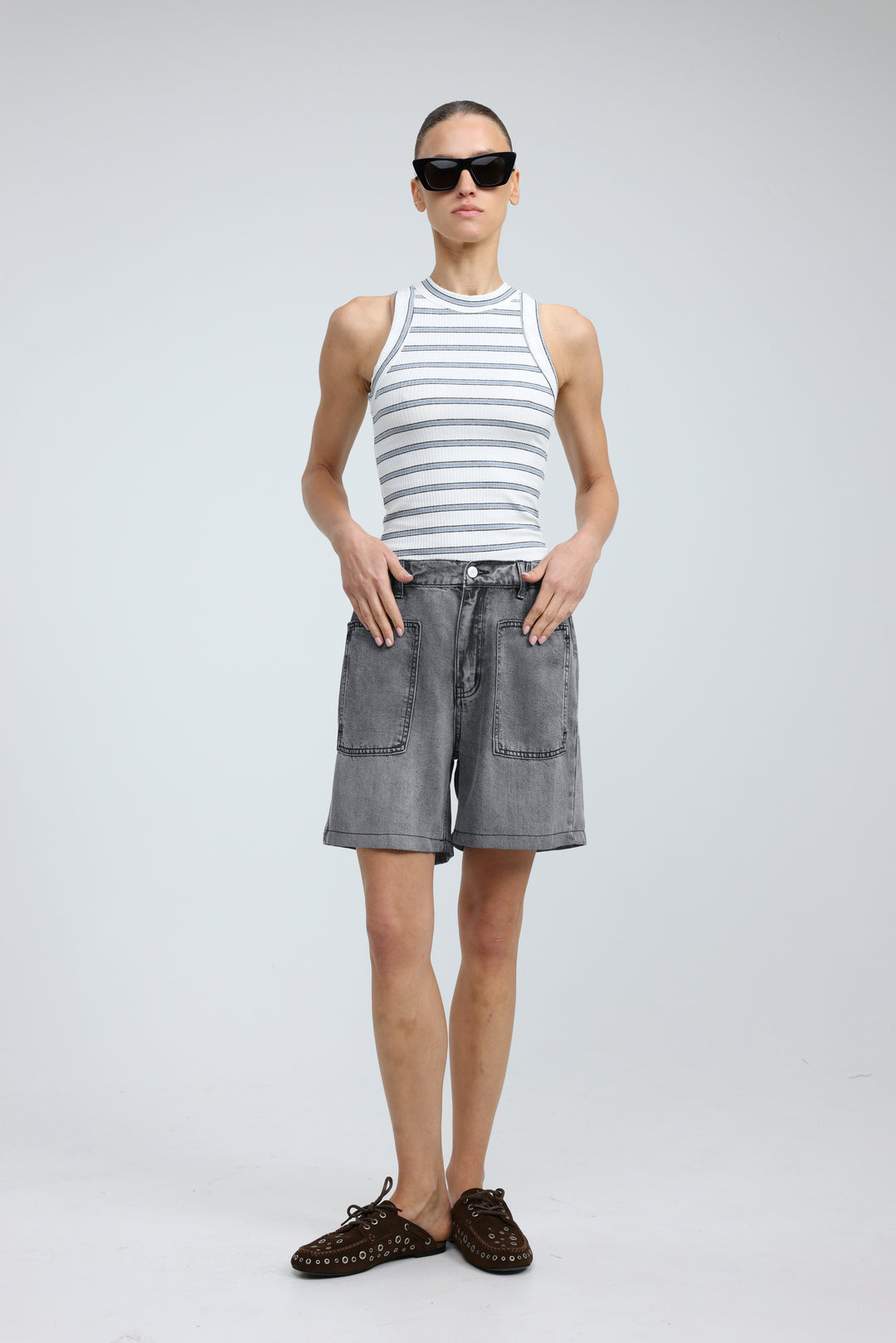 Reorganized Grey Soft Denim Shorts