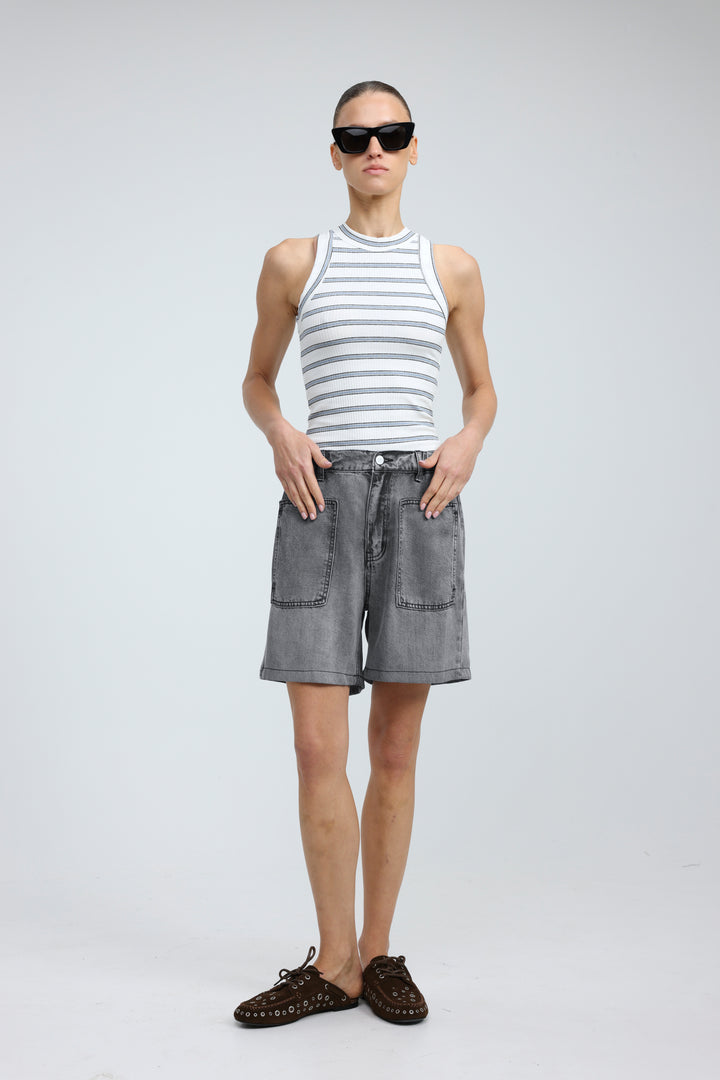 Reorganized Grey Soft Denim Shorts