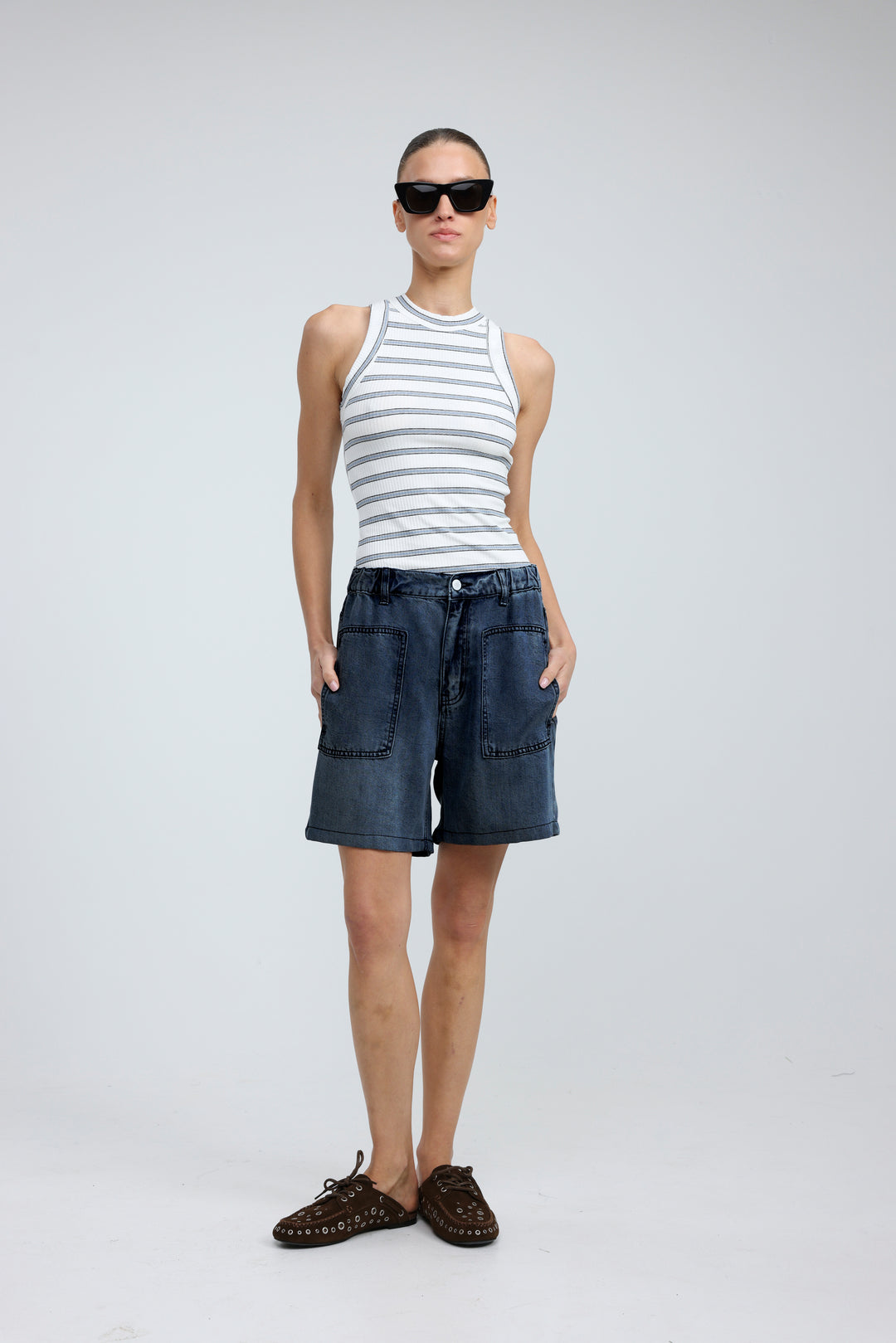 Reorganized Dark Blue Soft Denim Shorts