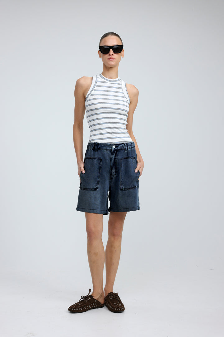 Reorganized Dark Blue Soft Denim Shorts