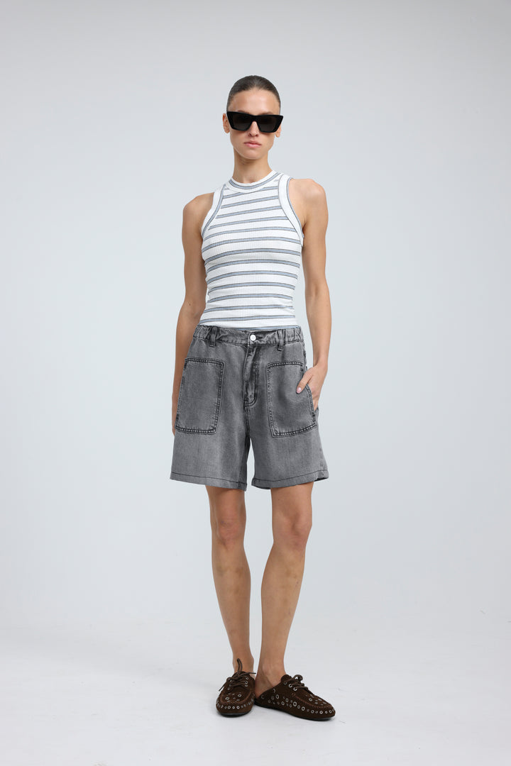 Reorganized Grey Soft Denim Shorts