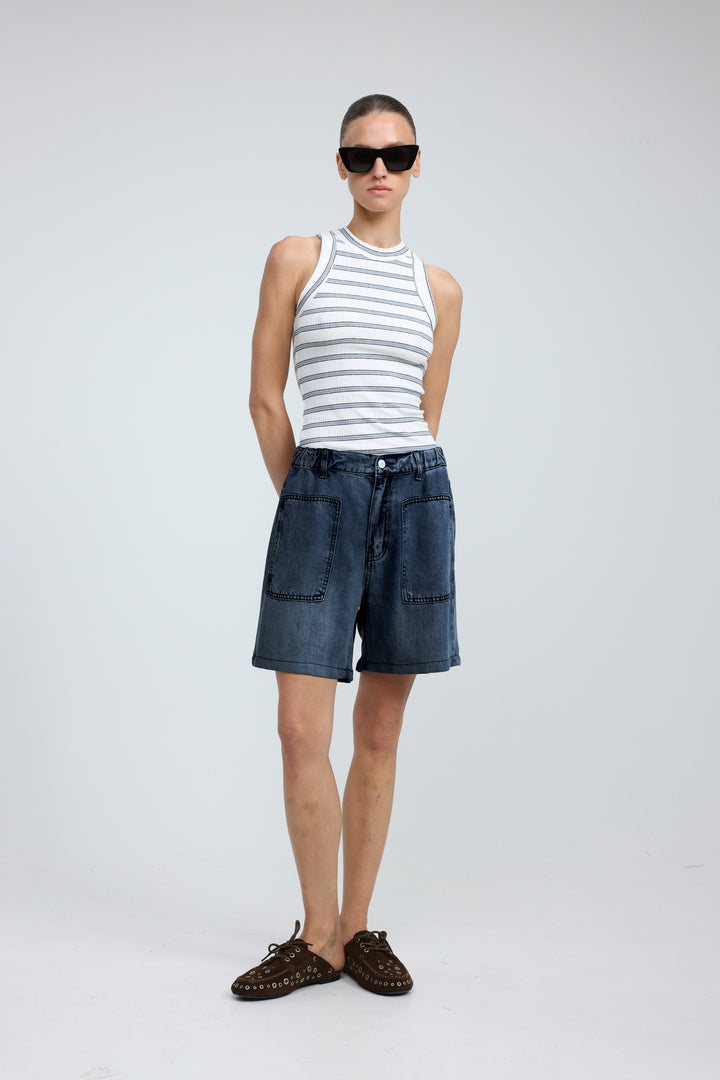Reorganized Dark Blue Soft Denim Shorts