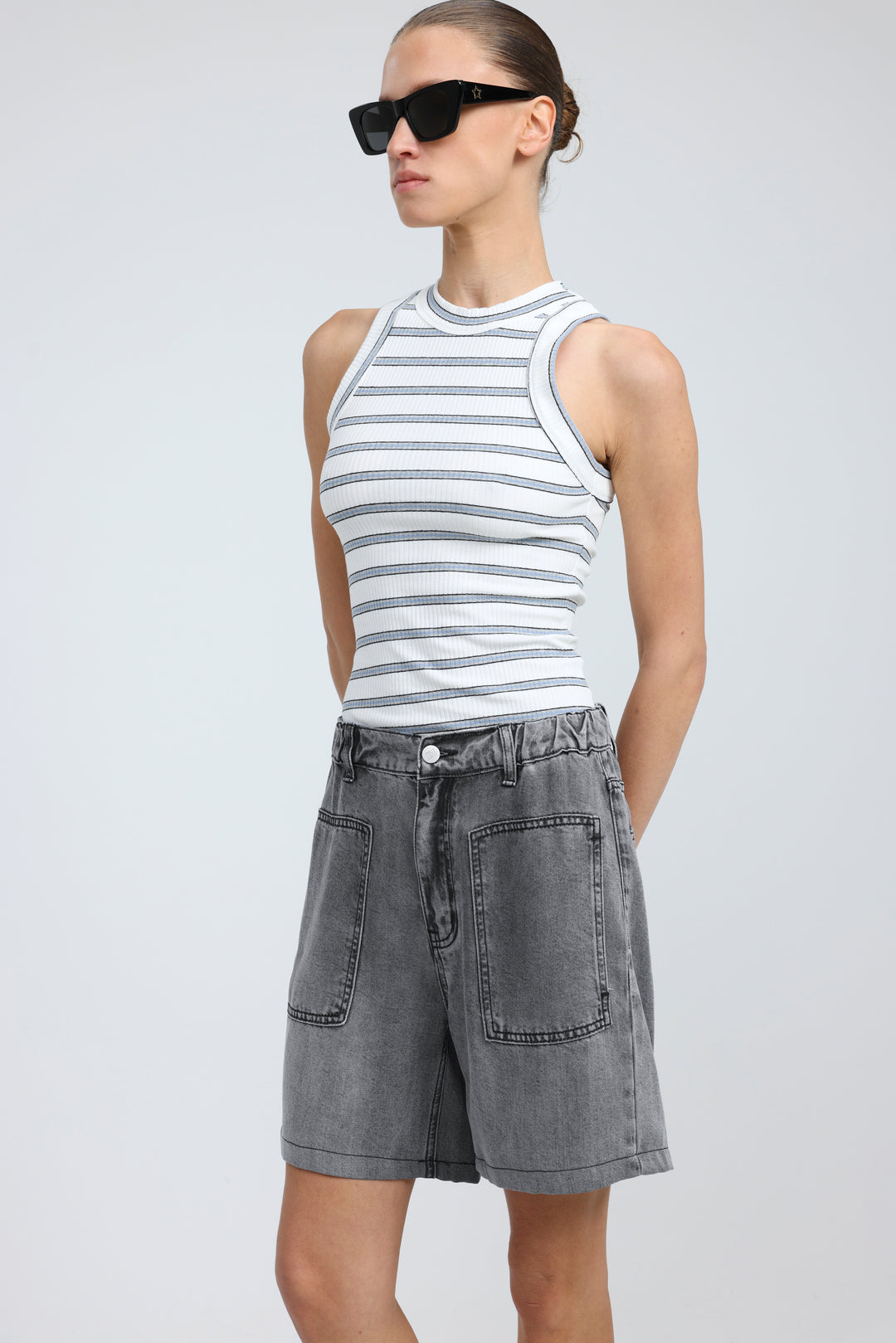 Reorganized Grey Soft Denim Shorts