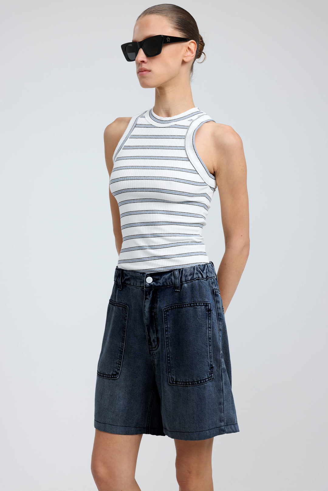 Reorganized Dark Blue Soft Denim Shorts