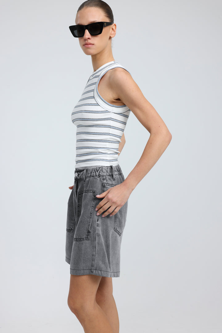 Reorganized Grey Soft Denim Shorts