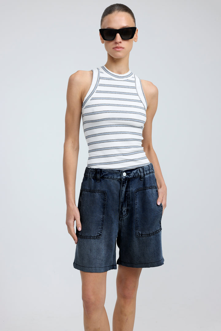 Reorganized Dark Blue Soft Denim Shorts
