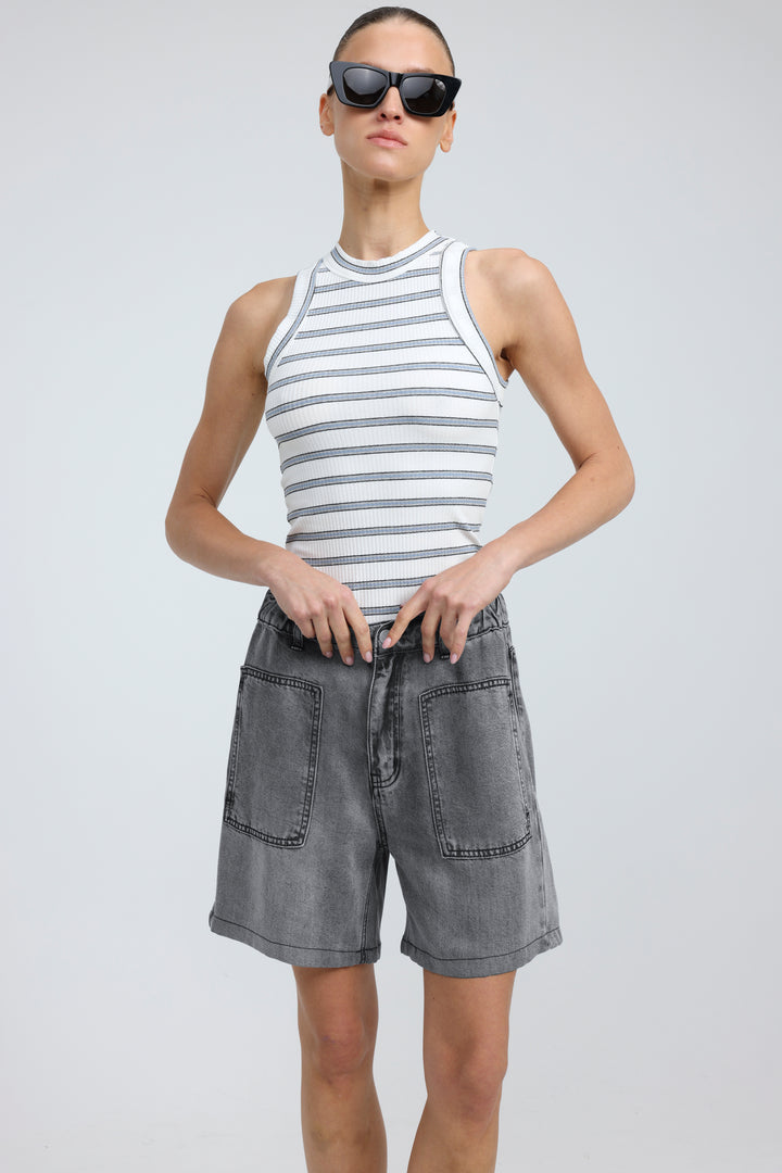 Reorganized Grey Soft Denim Shorts