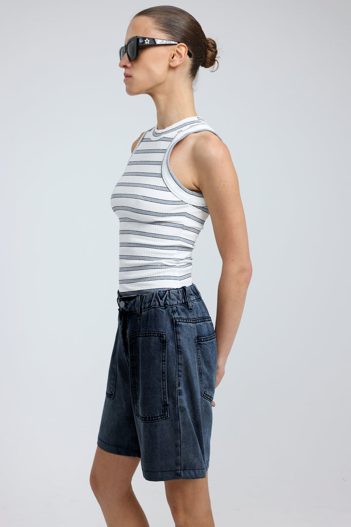 Reorganized Dark Blue Soft Denim Shorts