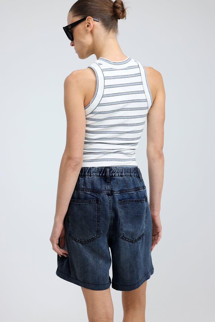 Reorganized Dark Blue Soft Denim Shorts