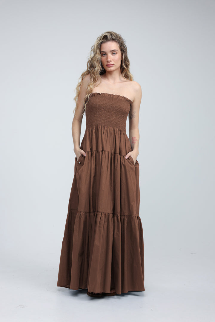 Centara Brown Strapless Dress