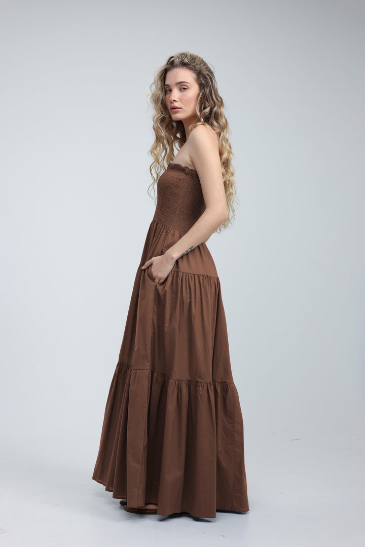 Centara Brown Strapless Dress