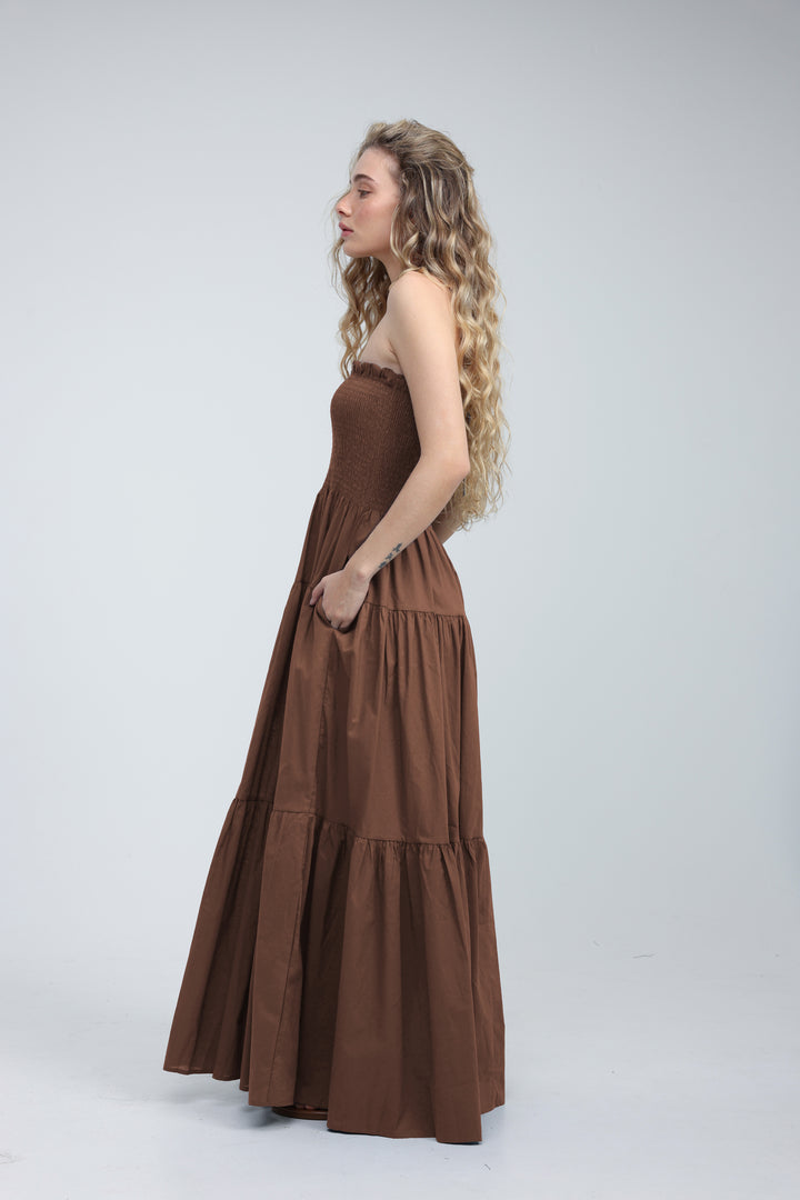Centara Brown Strapless Dress