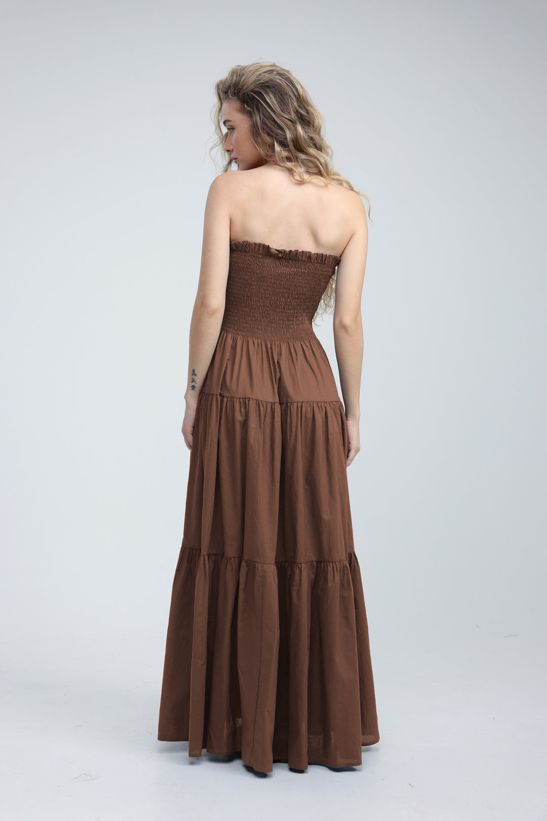 Centara Brown Strapless Dress