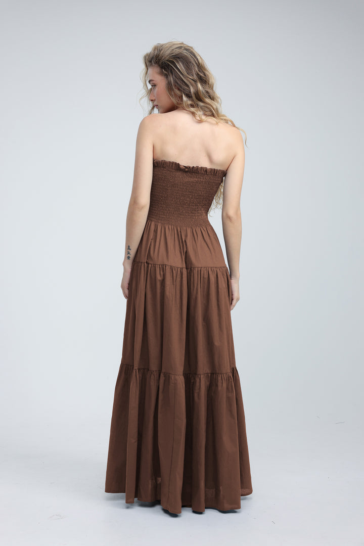 Centara Brown Strapless Dress