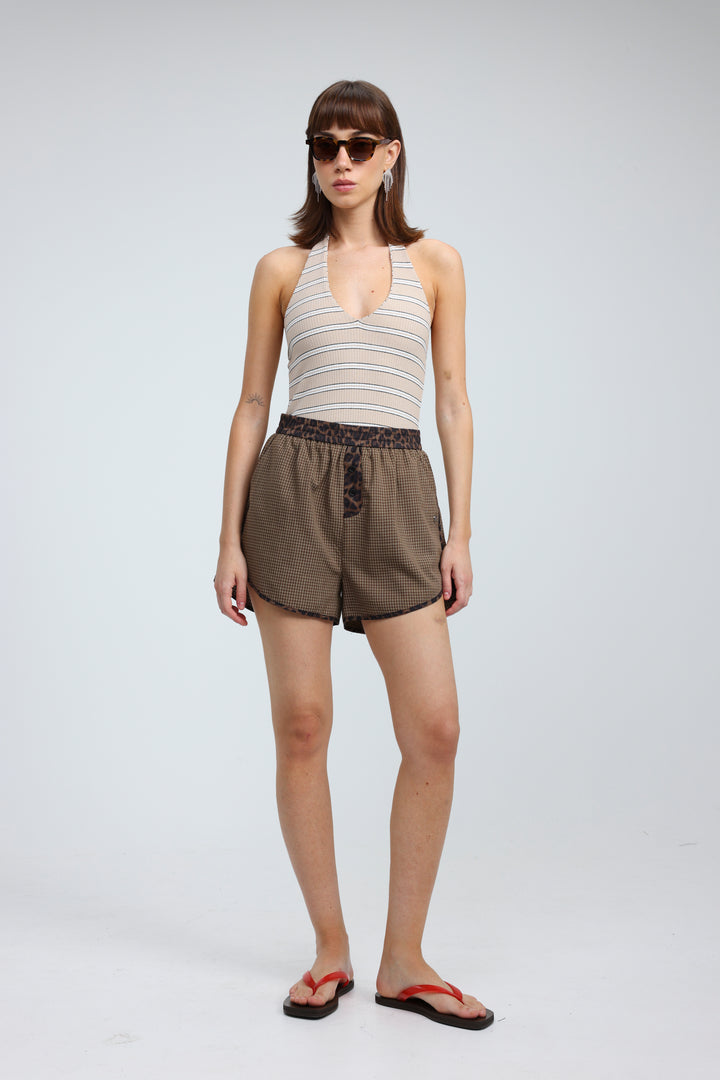 Note Beige Striped Bodysuit