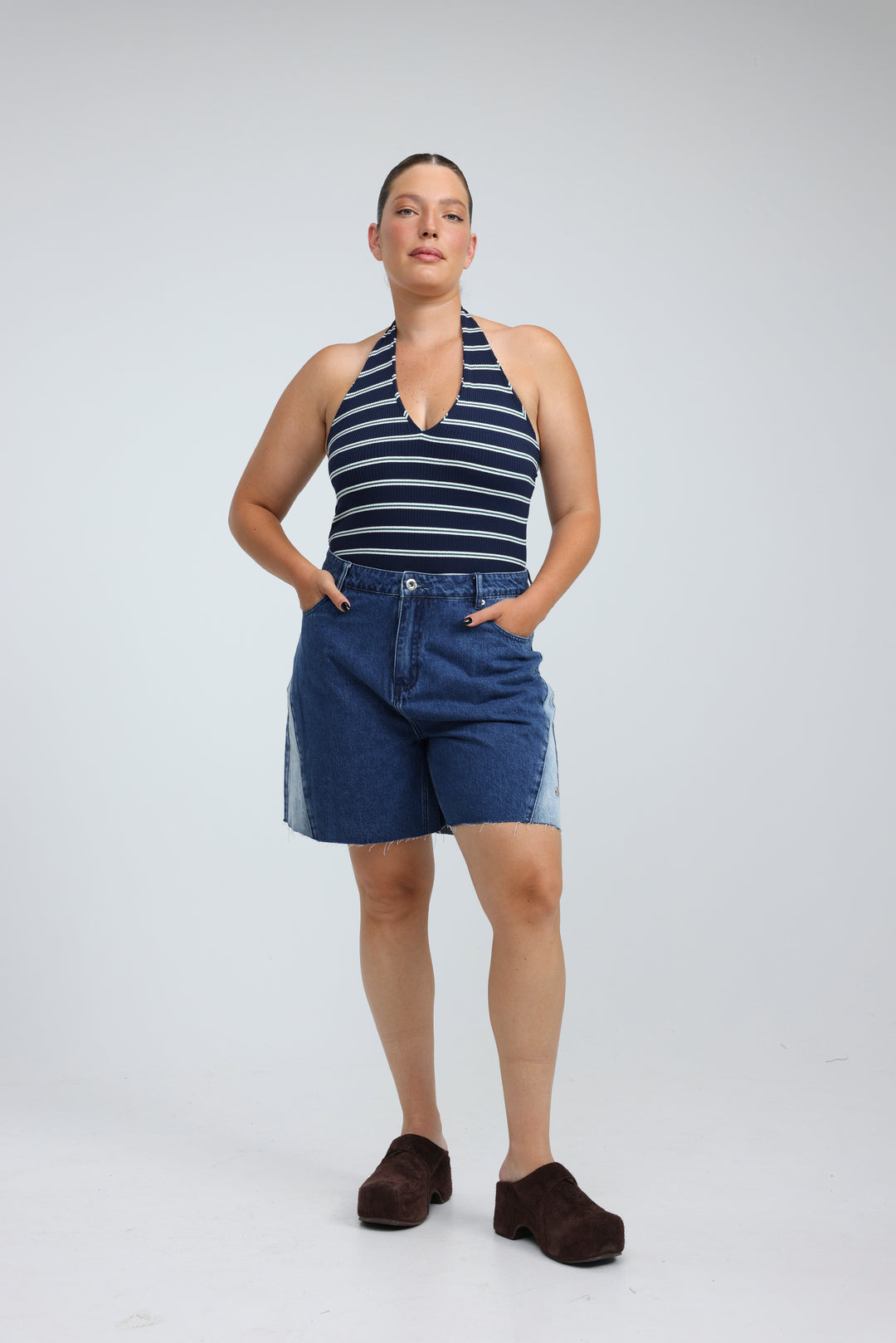 Note Navy Striped Bodysuit