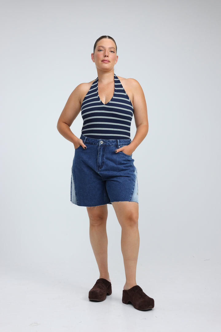 Note Beige Striped Bodysuit