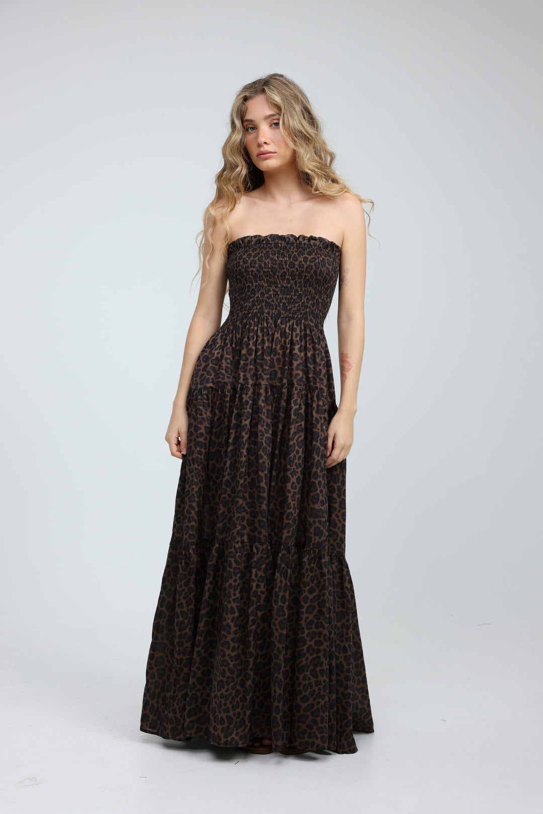 Centara Leopard Strapless Dress