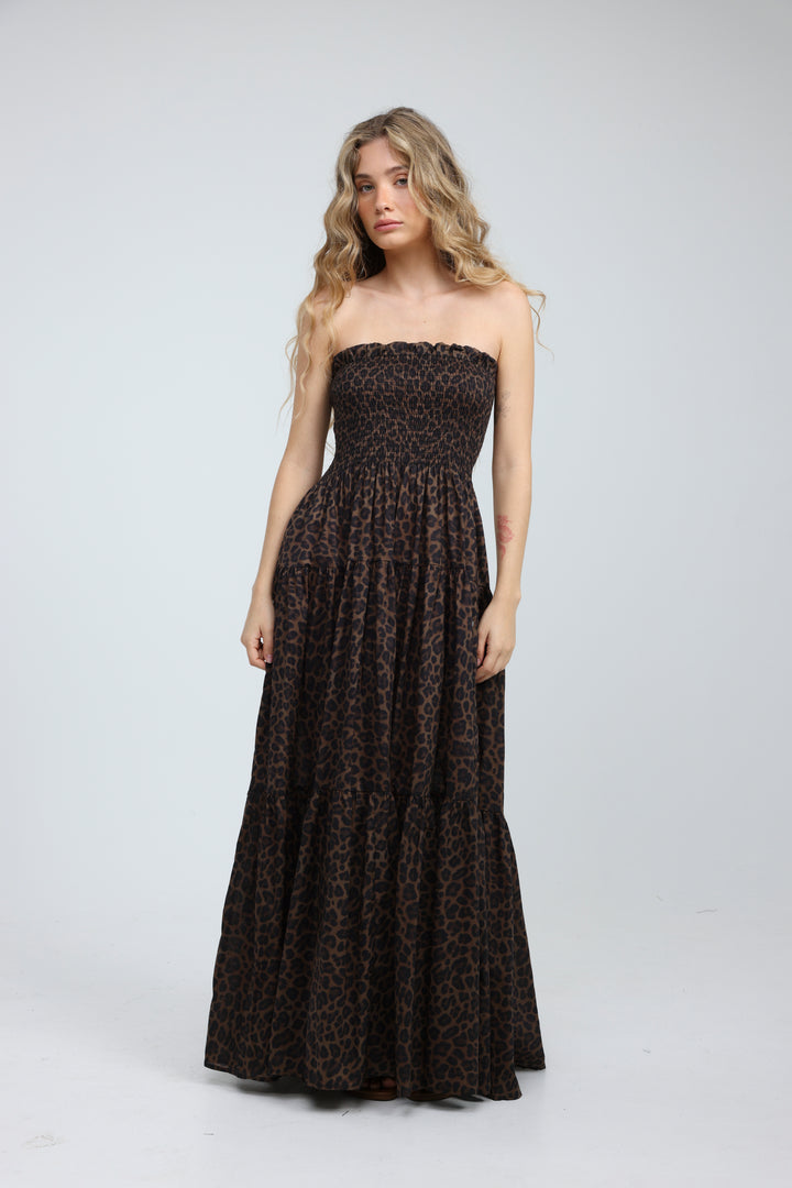 Centara Leopard Strapless Dress