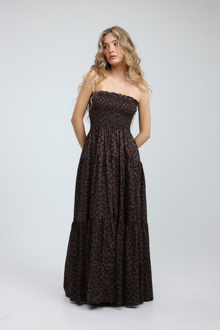 Centara Leopard Strapless Dress