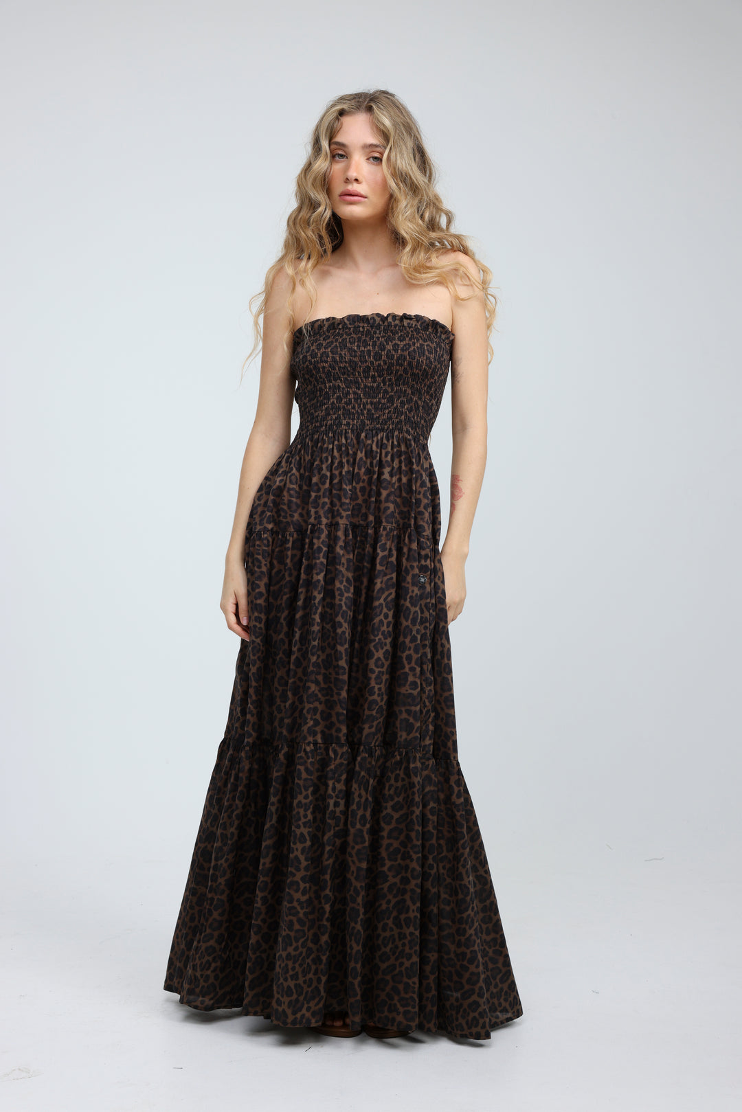 Centara Leopard Strapless Dress