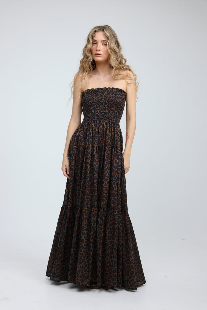 Centara Leopard Strapless Dress