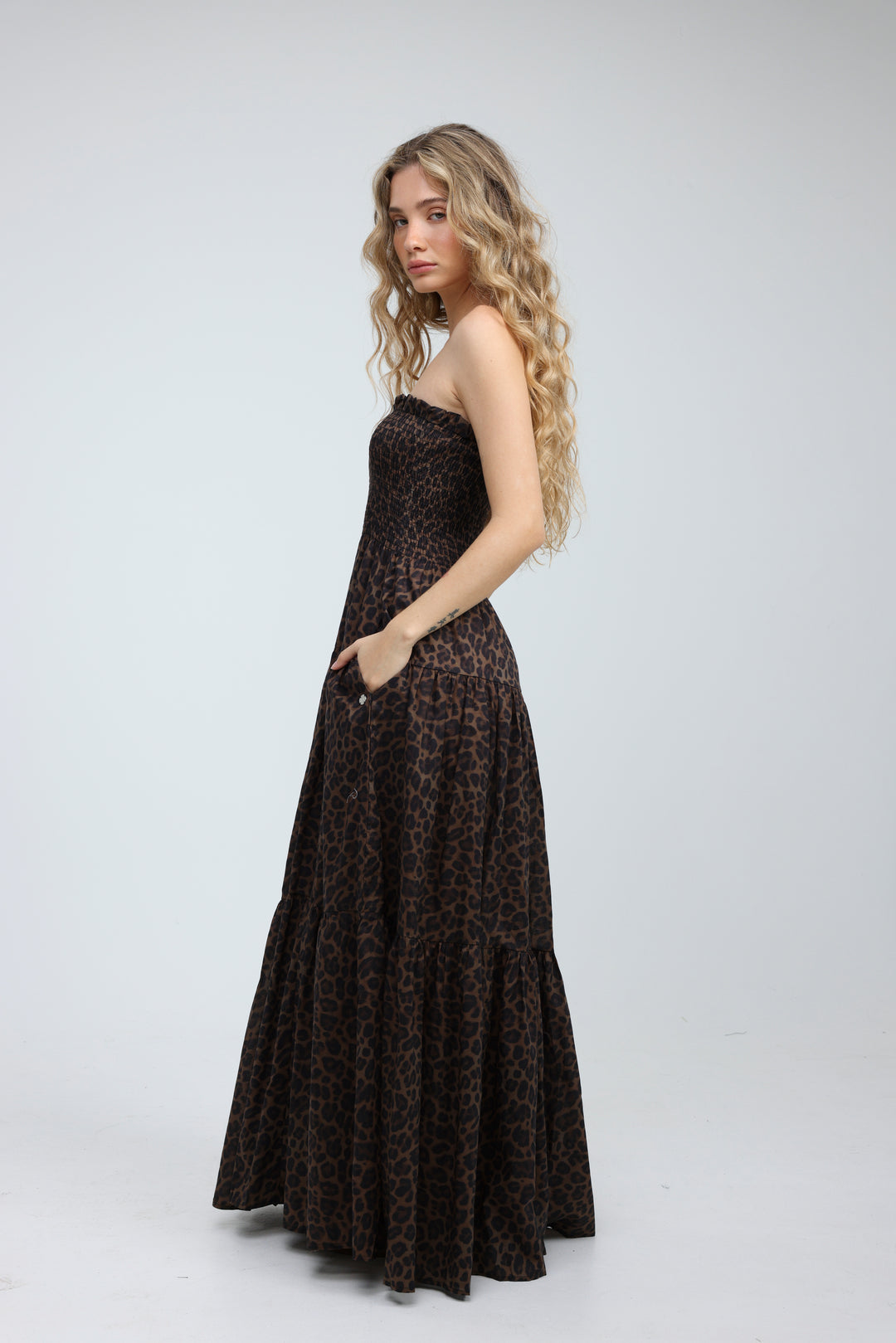 Centara Leopard Strapless Dress