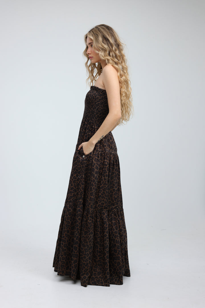 Centara Leopard Strapless Dress