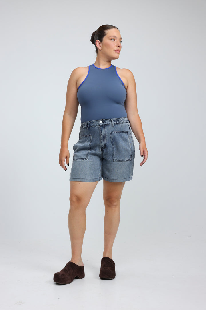 Reorganized Dark Blue Soft Denim Shorts