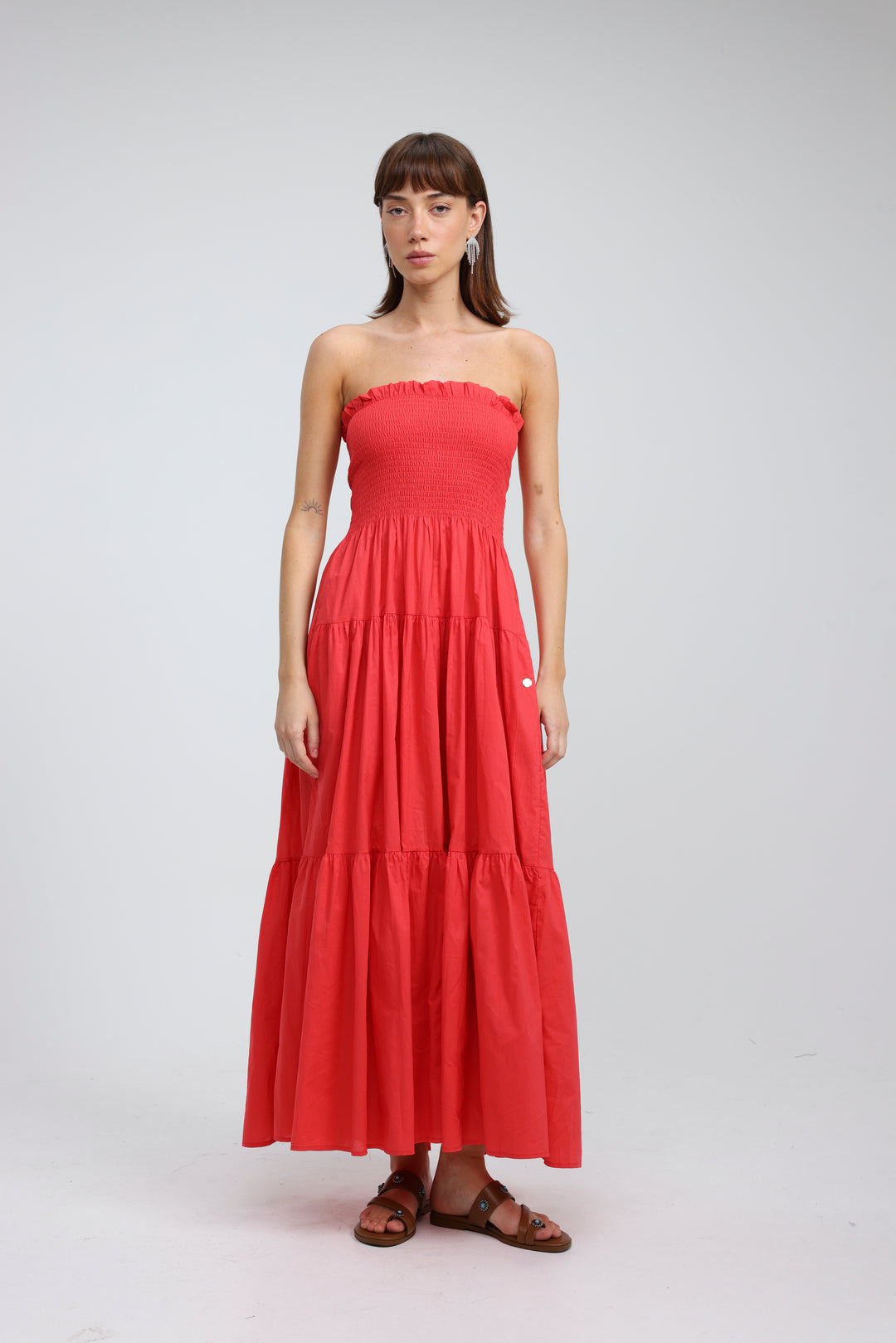 Centara Coral Red Strapless Dress