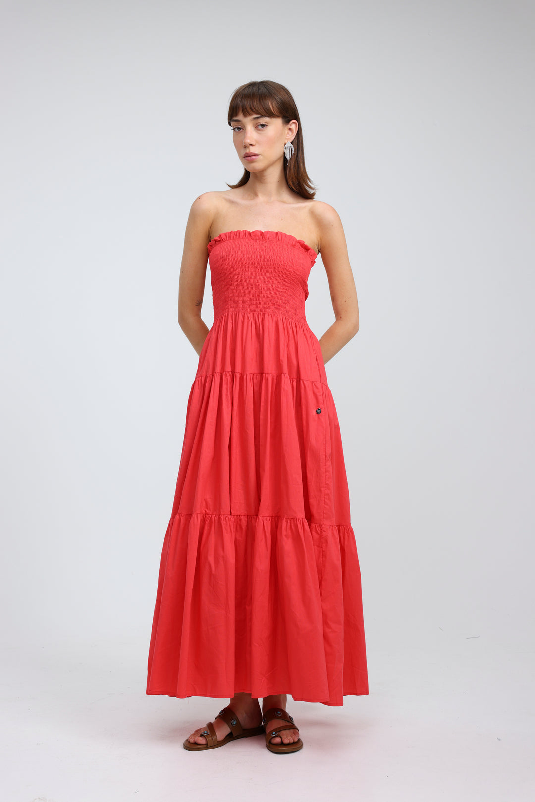 Centara Coral Red Strapless Dress