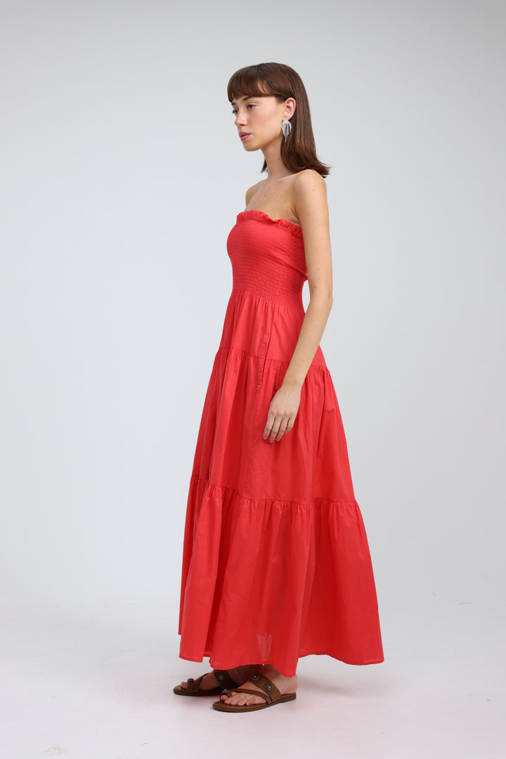 Centara Coral Red Strapless Dress