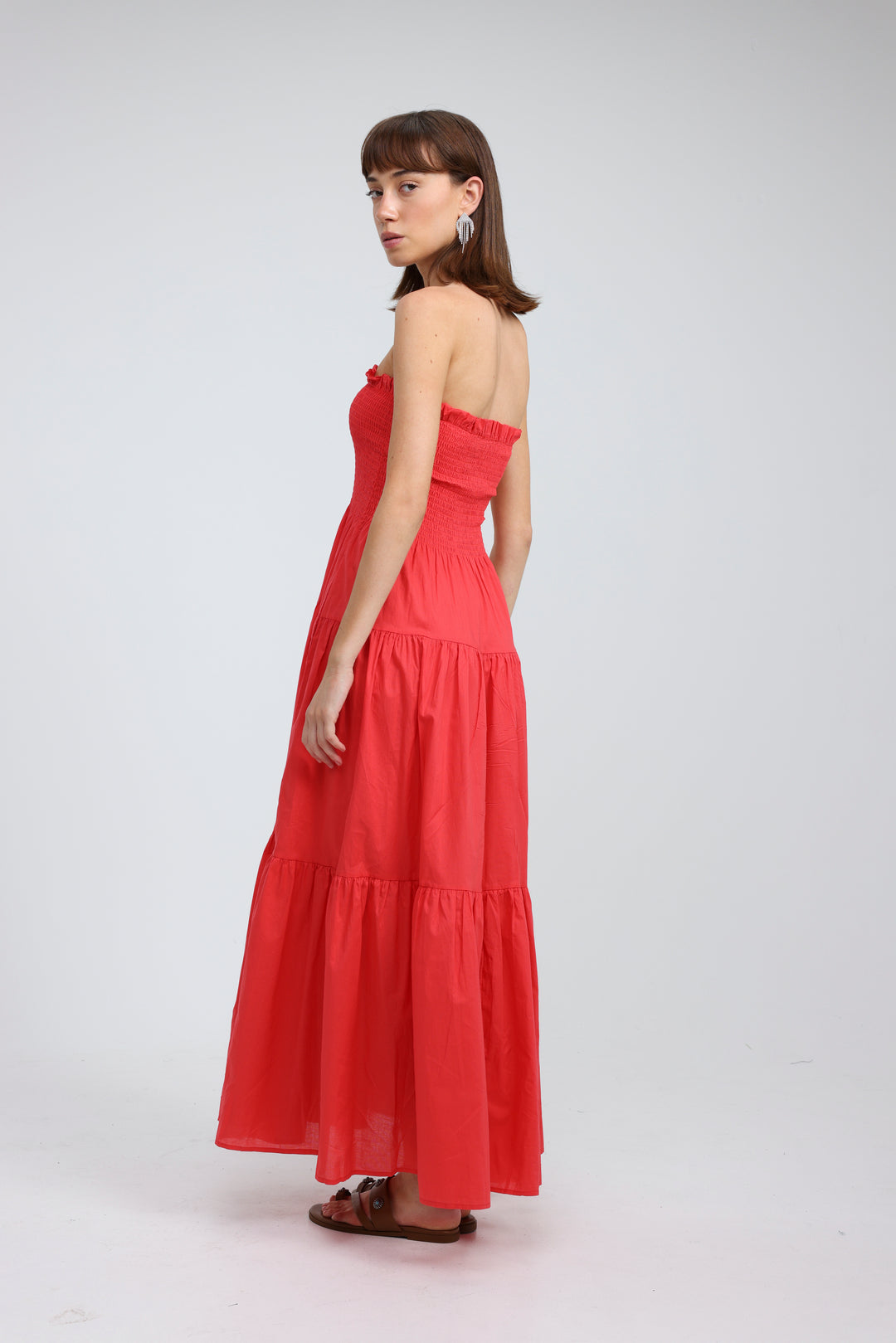 Centara Coral Red Strapless Dress