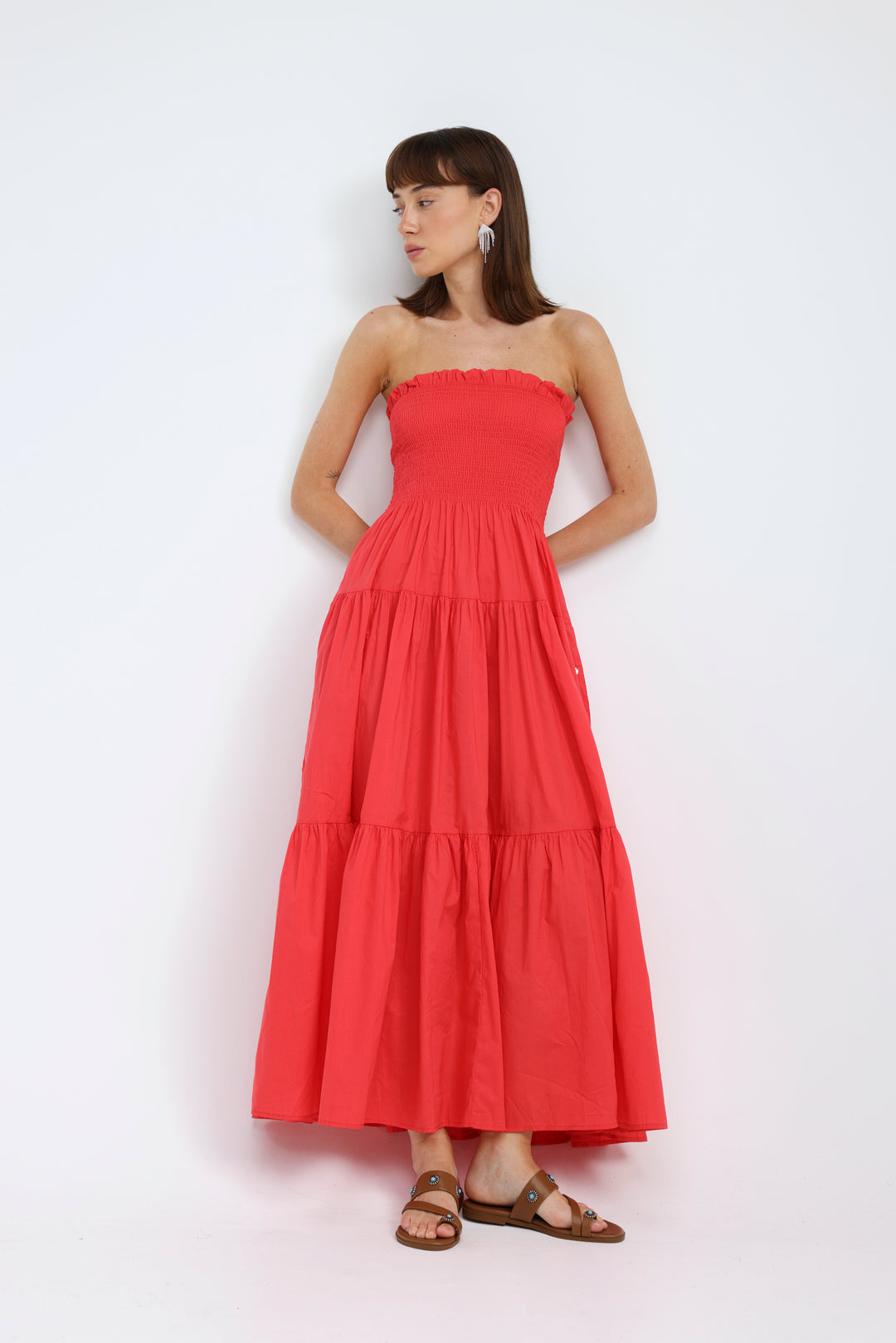 Centara Coral Red Strapless Dress