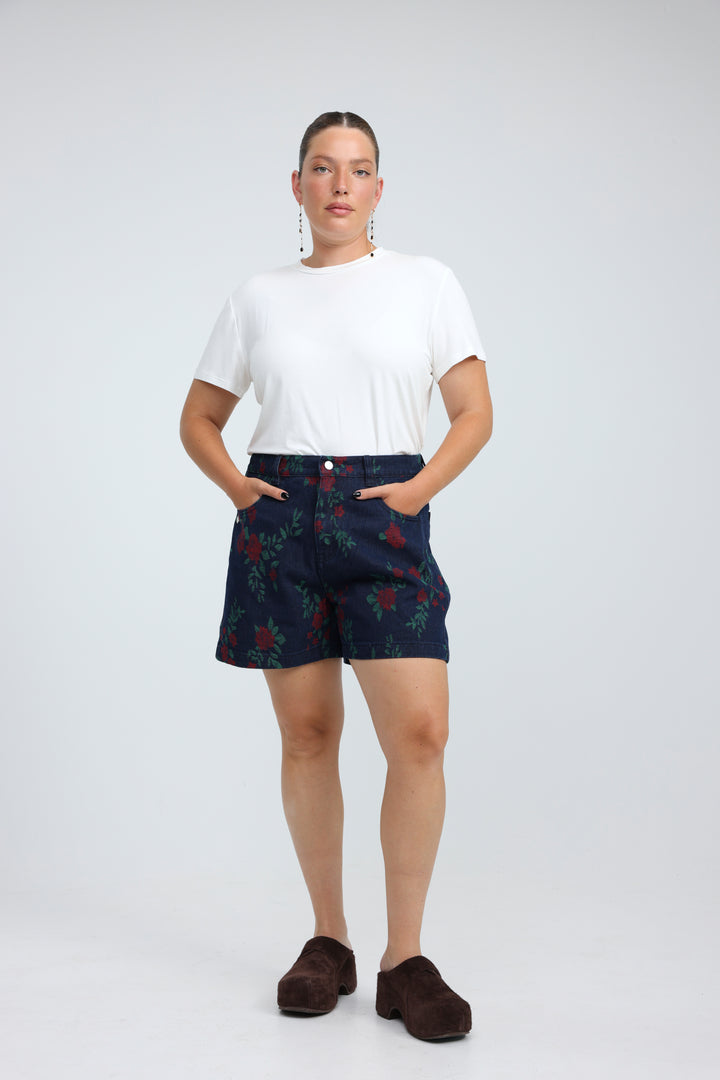 Guri Dark Roses Denim Shorts