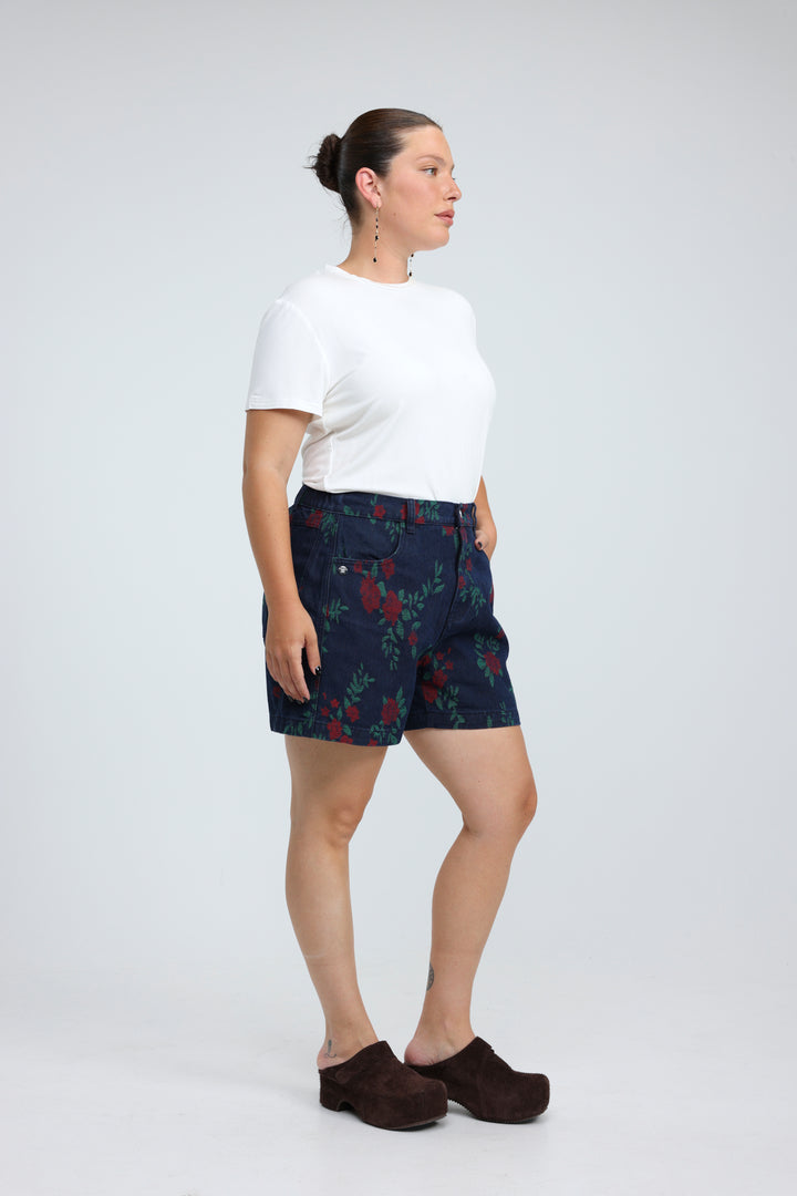 Guri Dark Roses Denim Shorts