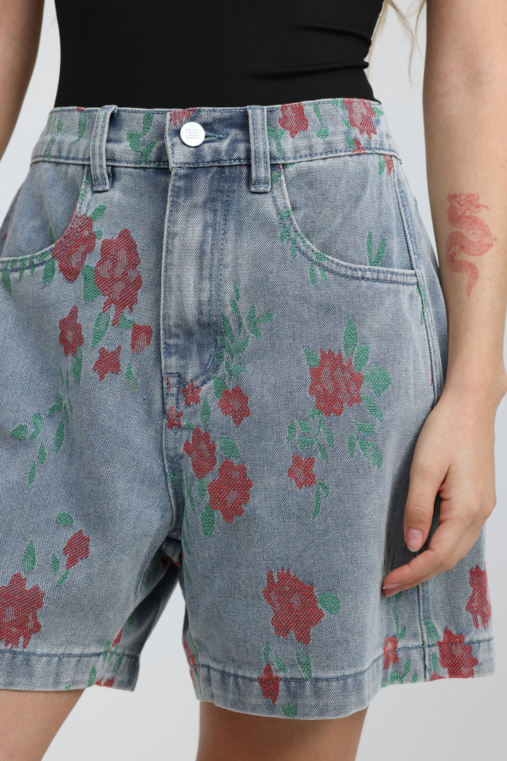 Guri Light Roses Denim Shorts