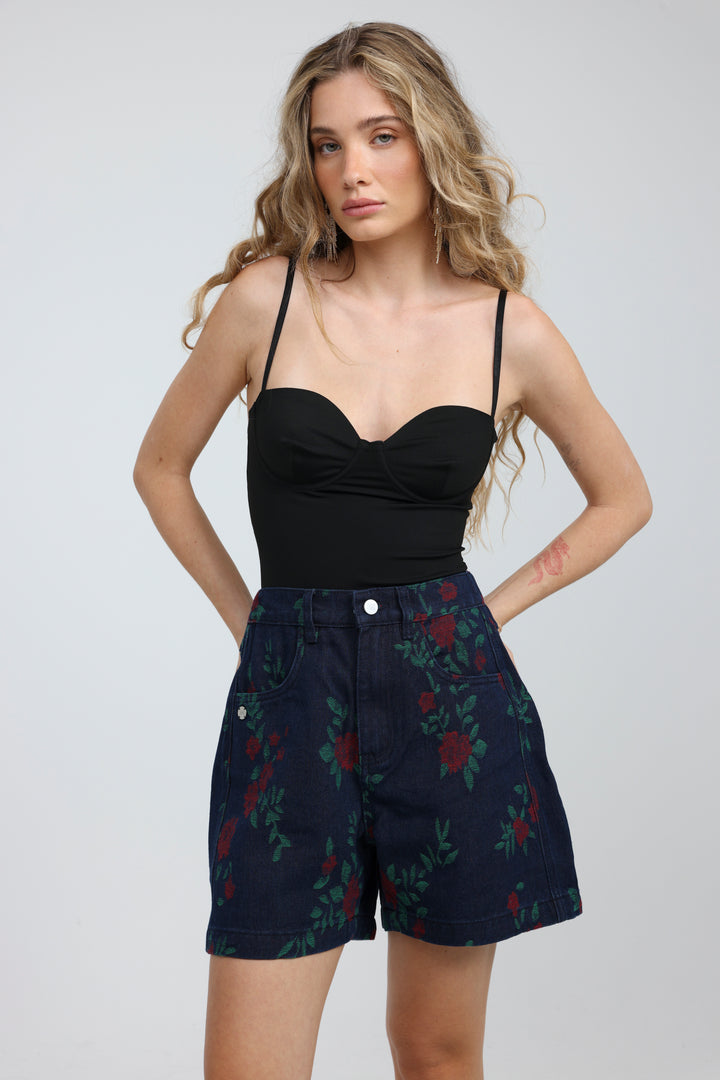Guri Dark Roses Denim Shorts