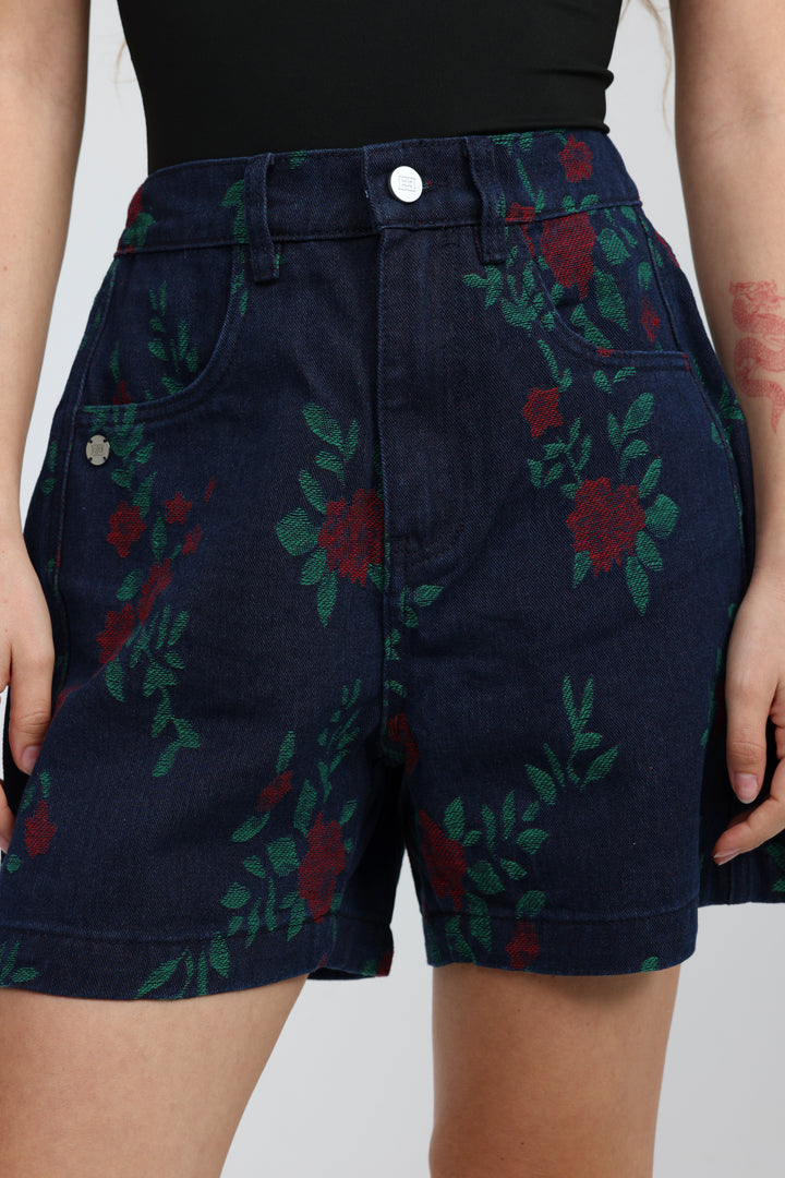 Guri Dark Roses Denim Shorts