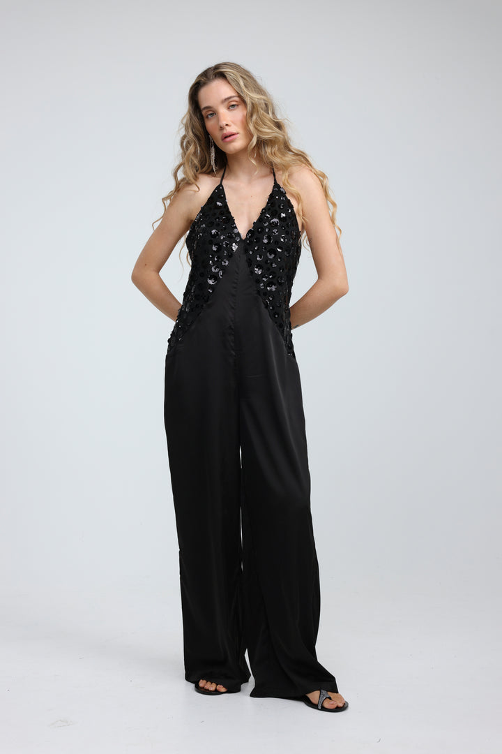 Sequin & Satin Black Jumpsuit