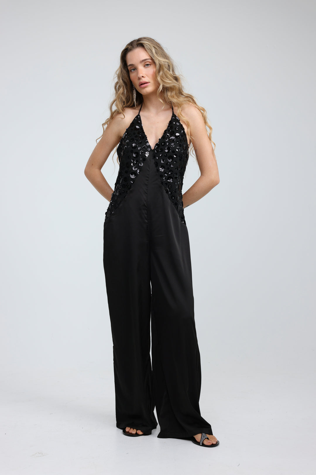 Sequin & Satin Black Jumpsuit