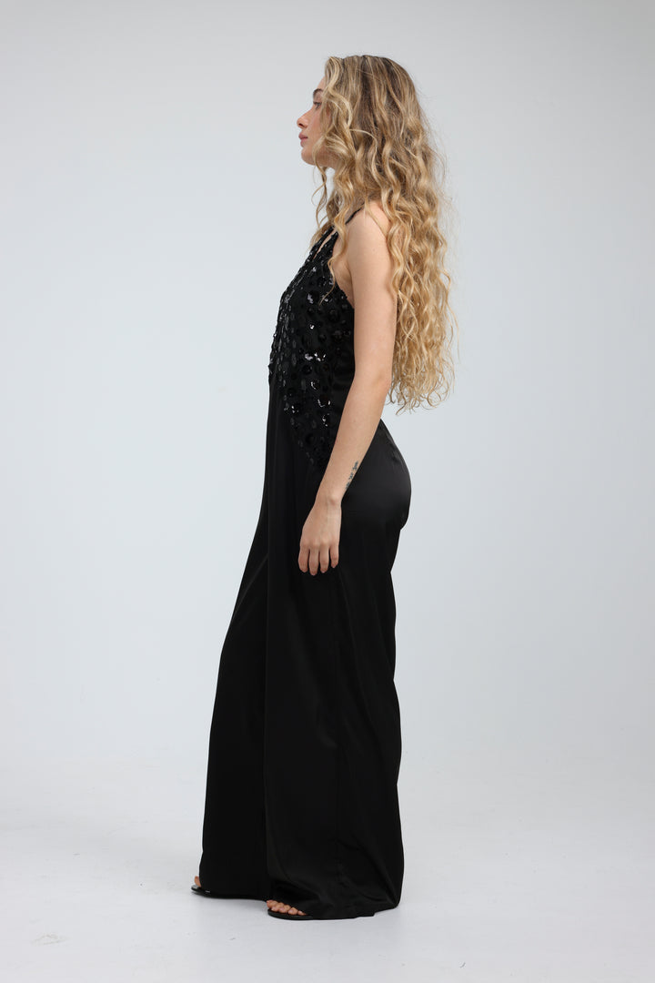 Sequin & Satin Black Jumpsuit