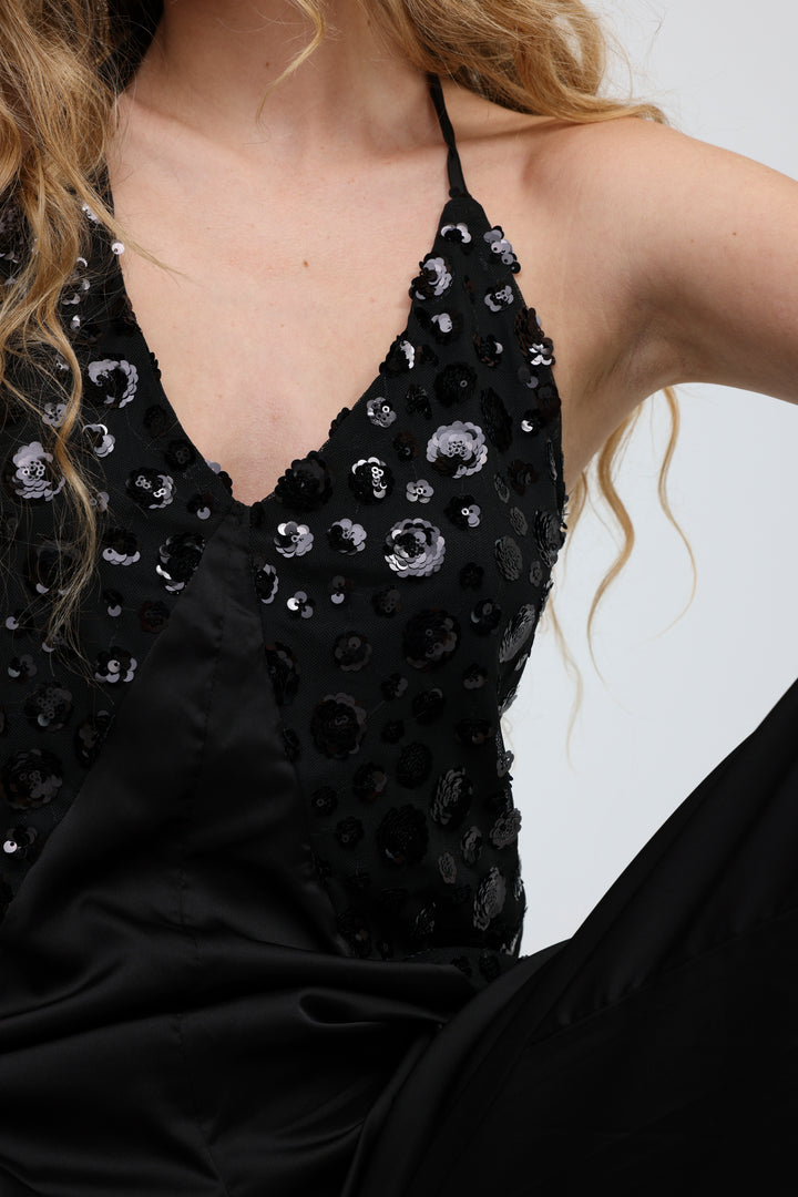 Sequin & Satin Black Jumpsuit