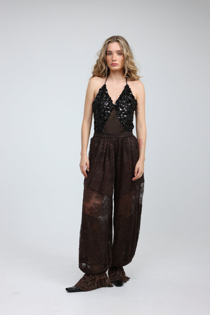 Sequin & Satin Brown Bodysuit