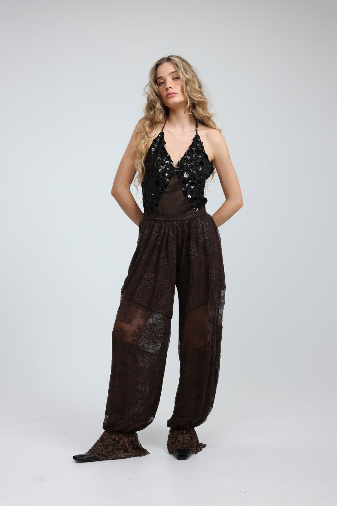 Sequin & Satin Brown Bodysuit