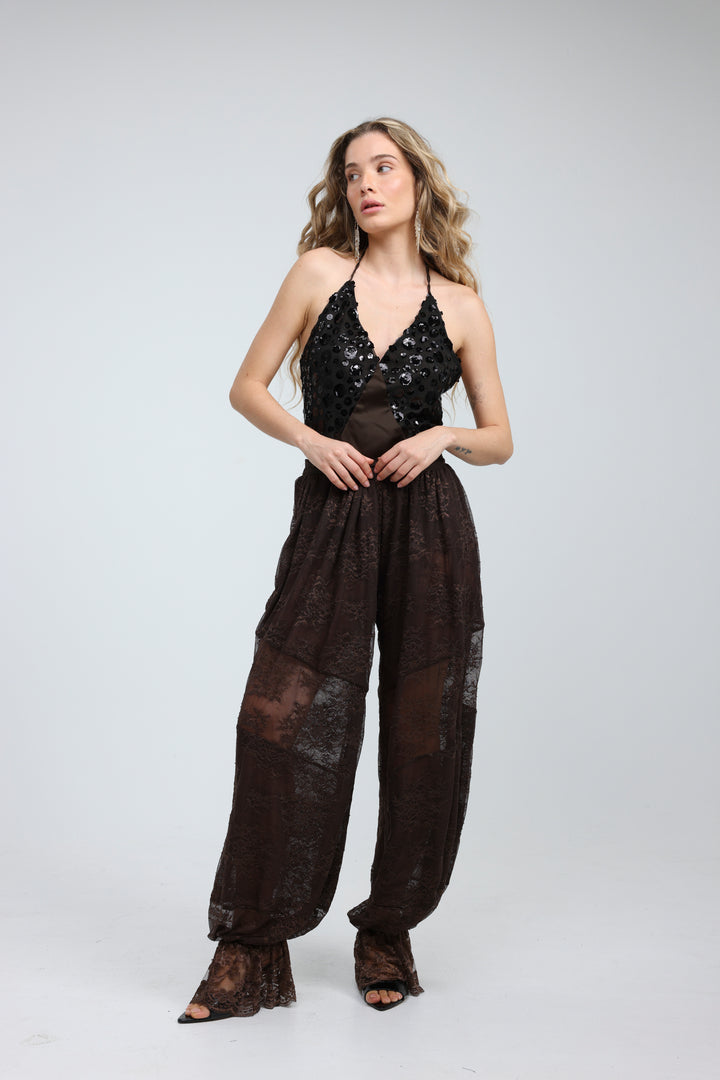 Sequin & Satin Brown Bodysuit