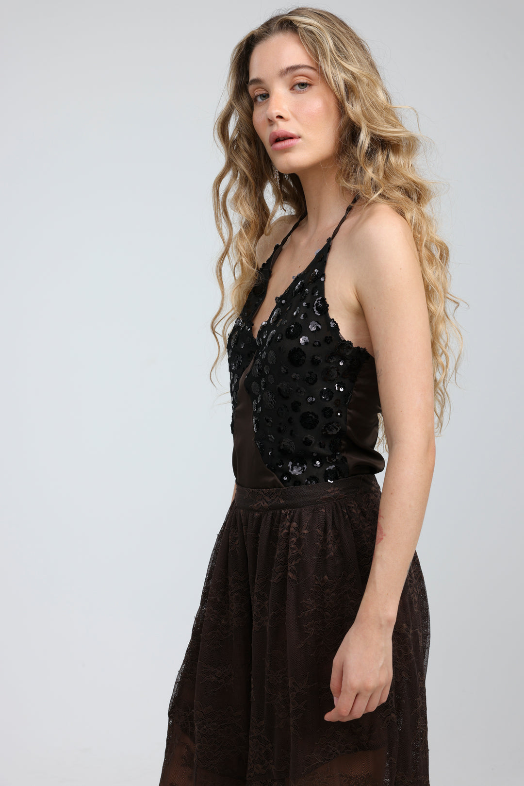Sequin & Satin Brown Bodysuit