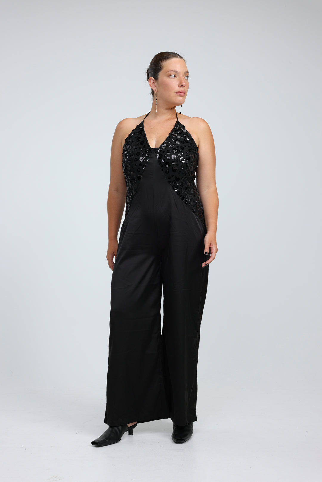Sequin & Satin Black Jumpsuit